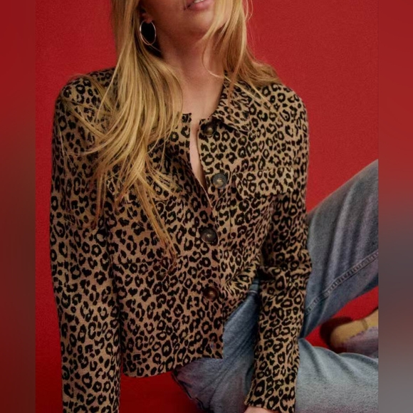 Sezane Betty Cardigan In Leopard Jacquard - Picture 1 of 13